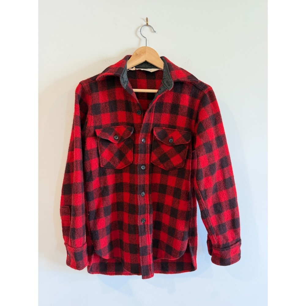 Vintage Woolrich Shirt Mens Small Red Buffalo Plaid Wool Nylon Made in USA